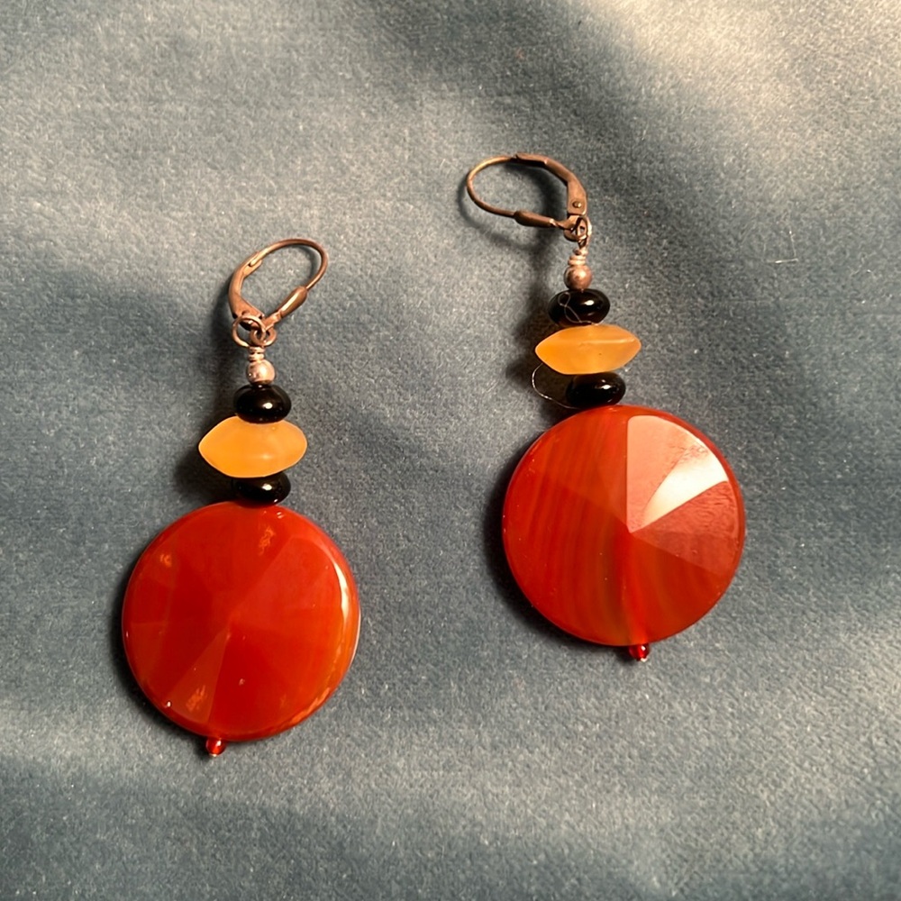 Boho style natural Faceted stone hanging earrings